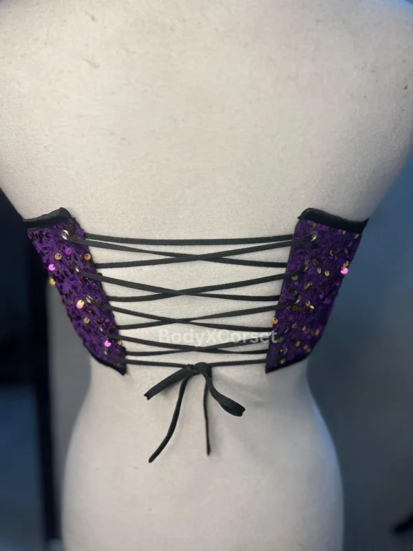 Purple sequin corset top velvet strapless bustier for party