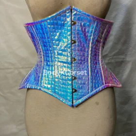 Holographic crocodile waist corset lace up back steel boned waist cincher curvycorset.com