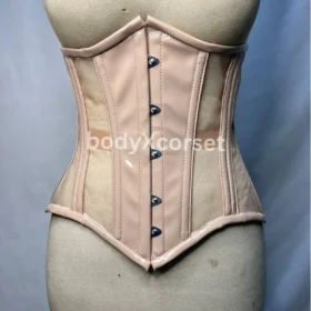 Nude Patent Mesh Waist Trainer Corset Strapless Underbust Hourglass Steel Boned Waist Cincher Lace Up Belly Shaping Corset Cosplay Fashion