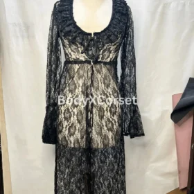 Black Lace Gothic Robe: Sheer Victorian Duster Jacket