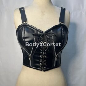 Black Faux Leather Corset Top: Gothic Punk Lace-Up Bustier