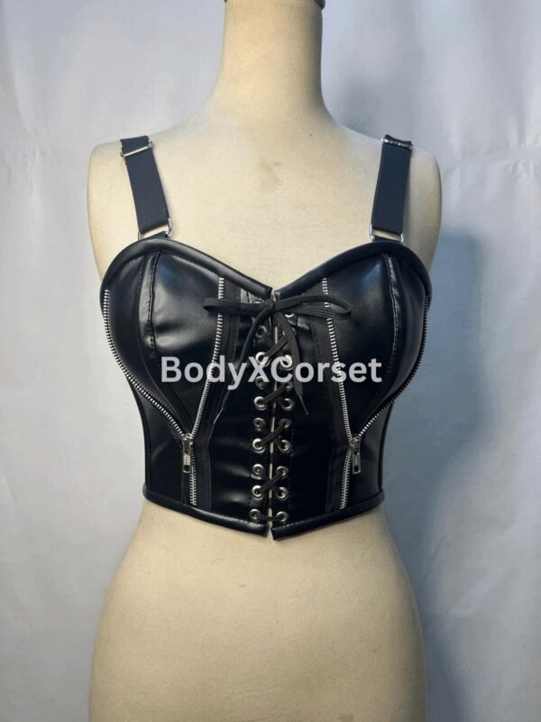 Black Faux Leather Corset Top: Gothic Punk Lace-Up Bustier