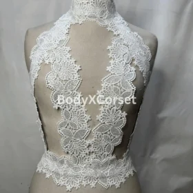 Handmade White Lace Halter Corset Top – Bridal Floral Lace Lingerie, Backless Festival Top, Boho Wedding Corset