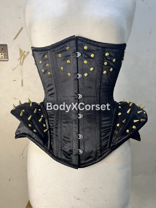Black Gothic Spiked Corset: Satin Punk Waist Trainer Bustier