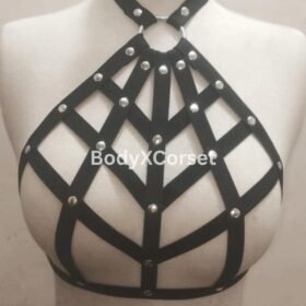 Black Cage Bra Harness Top – Gothic Strappy Lingerie – Festival Rave Bra – Punk Body Harness for Women – Adjustable Bondage Bralette