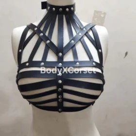 Black Faux Leather Cage Harness: Gothic Rave Festival Top
