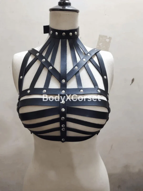 Black Faux Leather Cage Harness: Gothic Rave Festival Top
