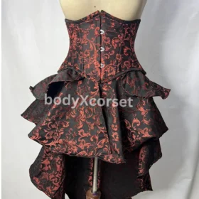Brocade Corset Skirt Set: Gothic Burlesque High-Low Bustle Dress Steampunk Waist Trainer Corset