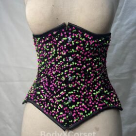 Black Sequin Steel Boned Corset: Gothic Burlesque Waist Trainer