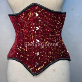 Red Sequin Underbust Corset: Velvet Gothic Burlesque Waist Trainer