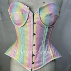 Glitter Satin Corset Top: Steel Boned Pastel Bustier - Festival Body Shaper