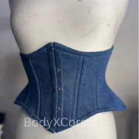 Blue Denim Underbust Corset: Steel Boned Jean Bustier - Waspie Style