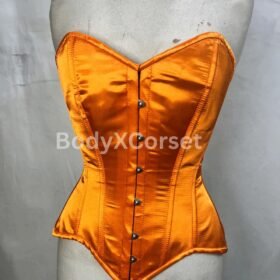 Orange Satin Overbust Corset: Steel Boned Longline Waist Trainer Gothic Bustier  Custom Festival Wear