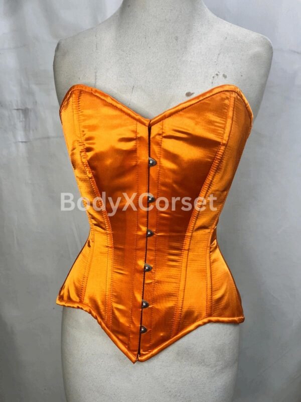 Orange Satin Overbust Corset: Steel Boned Longline Waist Trainer Gothic Bustier  Custom Festival Wear