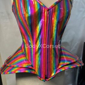 Holographic Rainbow PVC Corset Top: Peplum Rave Costume