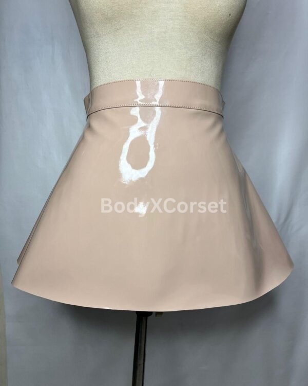 Faux Leather Nude Mini Skirt High Waist Partywear