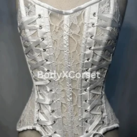 Victorian Gothic Lace Corset – White Overbust Bridal Bustier