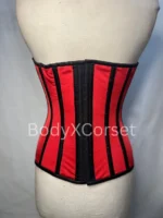 Red Black Steel Boned Overbust Corset Waist Trainer