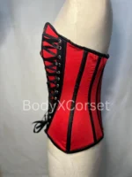 Red Black Steel Boned Overbust Corset Waist Trainer