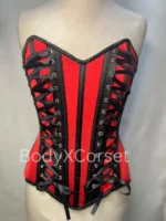 Red Black Steel Boned Overbust Corset Waist Trainer