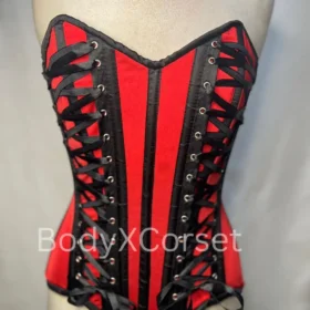 Red Black Steel Boned Overbust Corset Waist Trainer