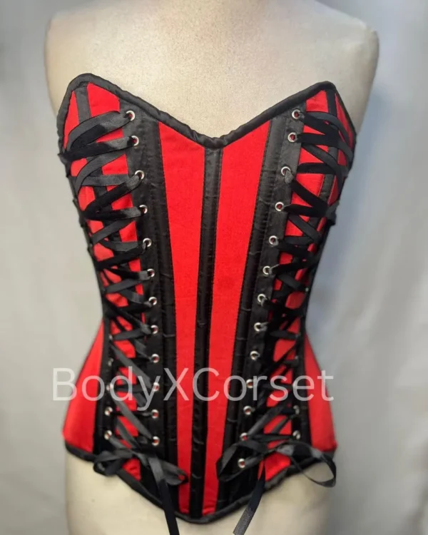 Red Black Steel Boned Overbust Corset Waist Trainer