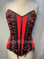 Red Black Steel Boned Overbust Corset Waist Trainer