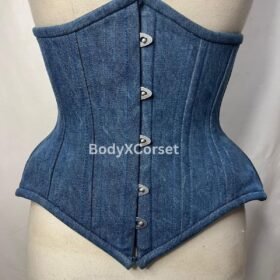 Steel Boned Denim Underbust Corset: Vintage Hourglass Waist Trainer
