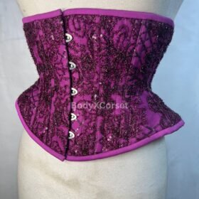 Purple Sequin Embroidered Underbust Corset: Steel Boned Gothic Burlesque Top