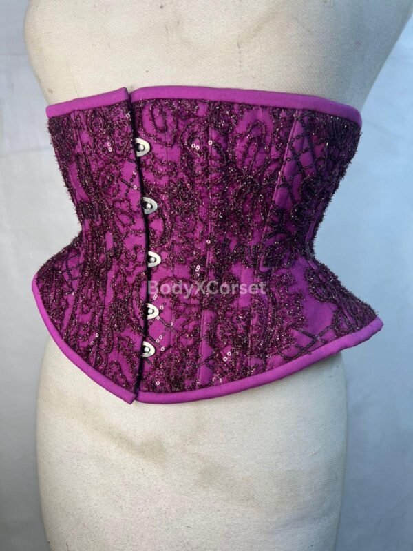 Purple Sequin Embroidered Underbust Corset: Steel Boned Gothic Burlesque Top