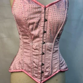 Pink Rhinestone Strapless Corset Top Sparkly Satin Bustier for Women Gothic Burlesque Corset Festival Rave Outfit Waist Trainer Lingerie Top