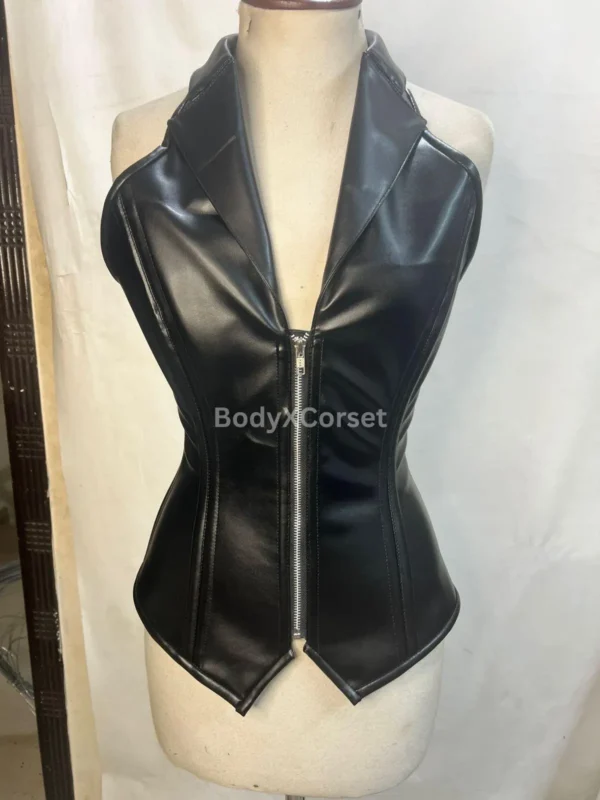 Black Faux Leather Corset Vest: Gothic Punk Steampunk Top