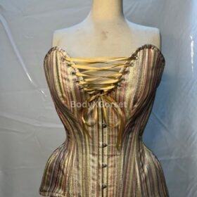 Striped Brocade Overbust Corset: Steel Boned Victorian Waist Trainer