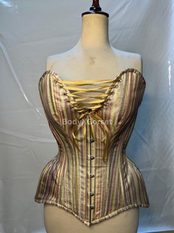 Striped Brocade Overbust Corset: Steel Boned Victorian Waist Trainer
