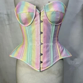 Holographic Rainbow Corset Top: Glitter Fairycore Bustier Strapless Waist Trainer | Festival Corset Dress