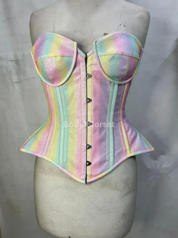 Holographic Rainbow Corset Top: Glitter Fairycore Bustier Strapless Waist Trainer | Festival Corset Dress
