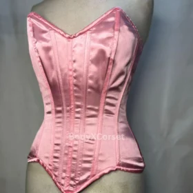 Pink Satin Overbust Corset: Vintage Bridal Burlesque Bustier