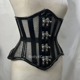 Black Mesh & PVC Underbust Corset – Gothic Waist Trainer | Fetish Steampunk Cincher | Burlesque Waist Cincher Shaping Corset Belt for Women