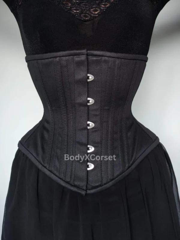 Black Satin Underbust Corset Waist Trainer Corset for Women Steel Boned Gothic Corset | Vintage Waist Hourglass Corset Body Shaper Lingerie