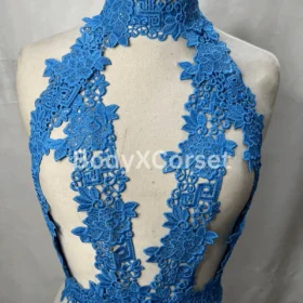 Blue Lace Halter Bralette Top – Sexy Backless Lace Crop Top – Handmade Festival Lingerie Top – Boho Halter Bra for Rave, Burlesque, Cosplay