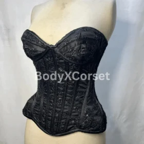 Black Sequin Lace Overbust Corset – Gothic Bustier