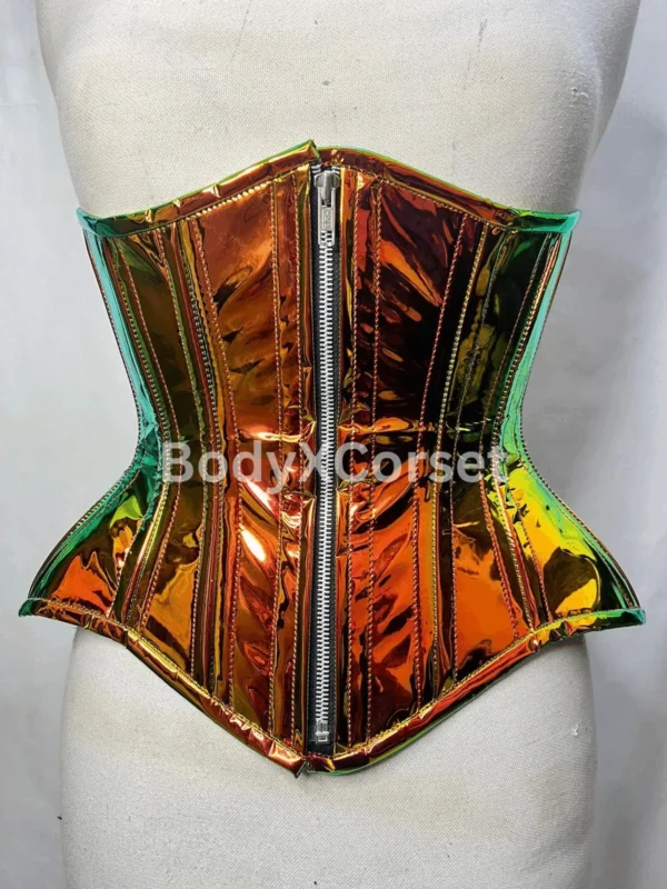 Holographic Copper PVC Corset: Longline Underbust Waist Cincher Shiny Vinyl Festival Rave Fit