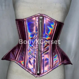 Purple Holographic PVC Corset: Longline Waist Trainer, Rave Festival Fashion