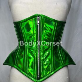 Green Holographic Underbust Corset: Rave Festival Longline Waist Trainer