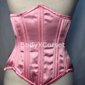 Baby Pink Satin Underbust Corset: Steel Boned Longline Waist Trainer Vintage Shapewear