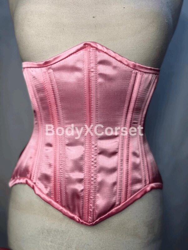 Baby Pink Satin Underbust Corset: Steel Boned Longline Waist Trainer Vintage Shapewear