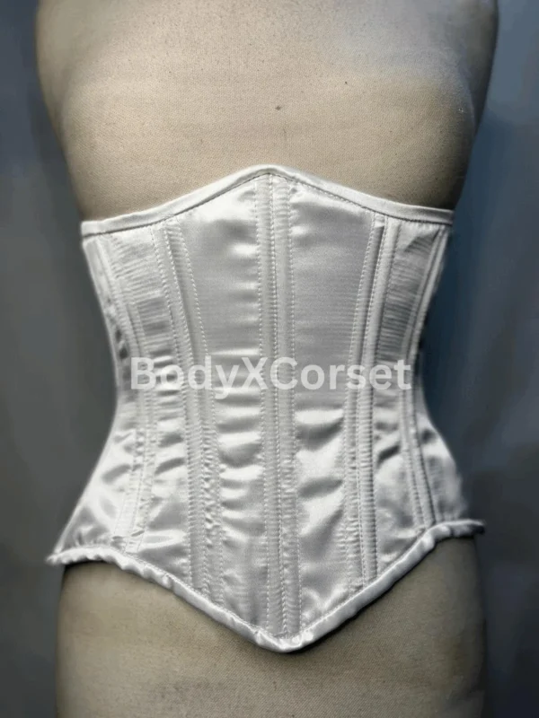 White Satin Longline Corset: Steel Boned Bridal Waist Trainer