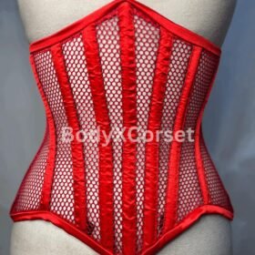 Red Fishnet Underbust Corset: Gothic Burlesque Waist Trainer