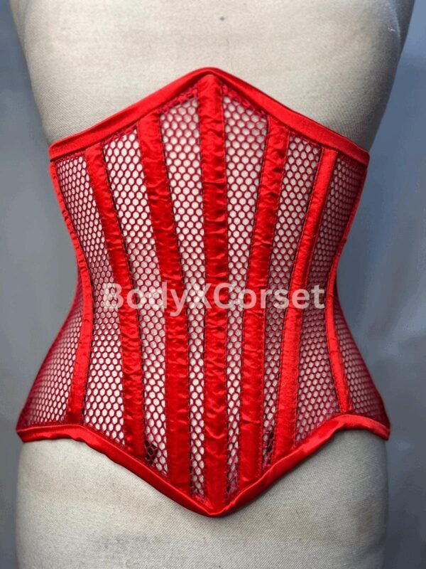 Red Fishnet Underbust Corset: Gothic Burlesque Waist Trainer