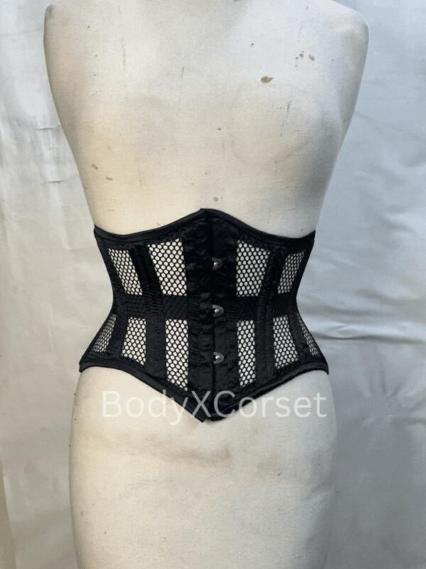 Black Mesh Underbust Waspie Corset Top 24 Steel Boned Waist Trainer Victorian Corset Belt Gothic Cupless Custom Corset
